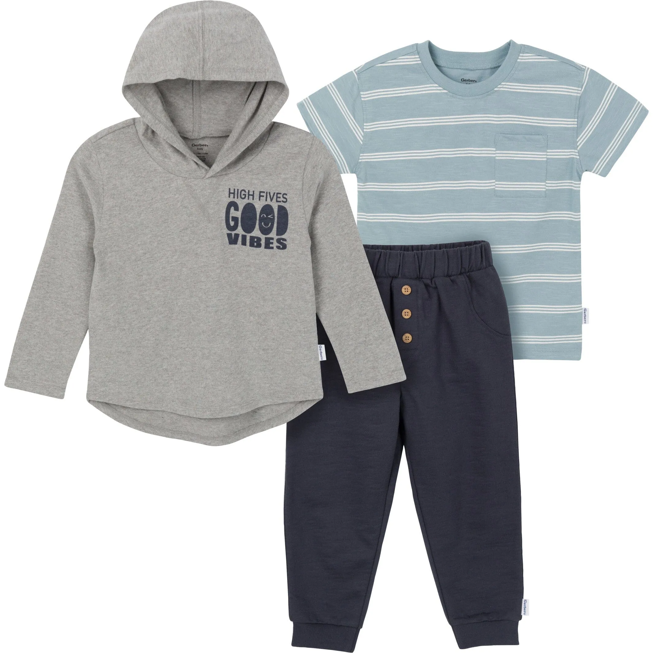 3-Piece Toddler Boys Good Vibes Tee, Hooded Top and Joggers Set