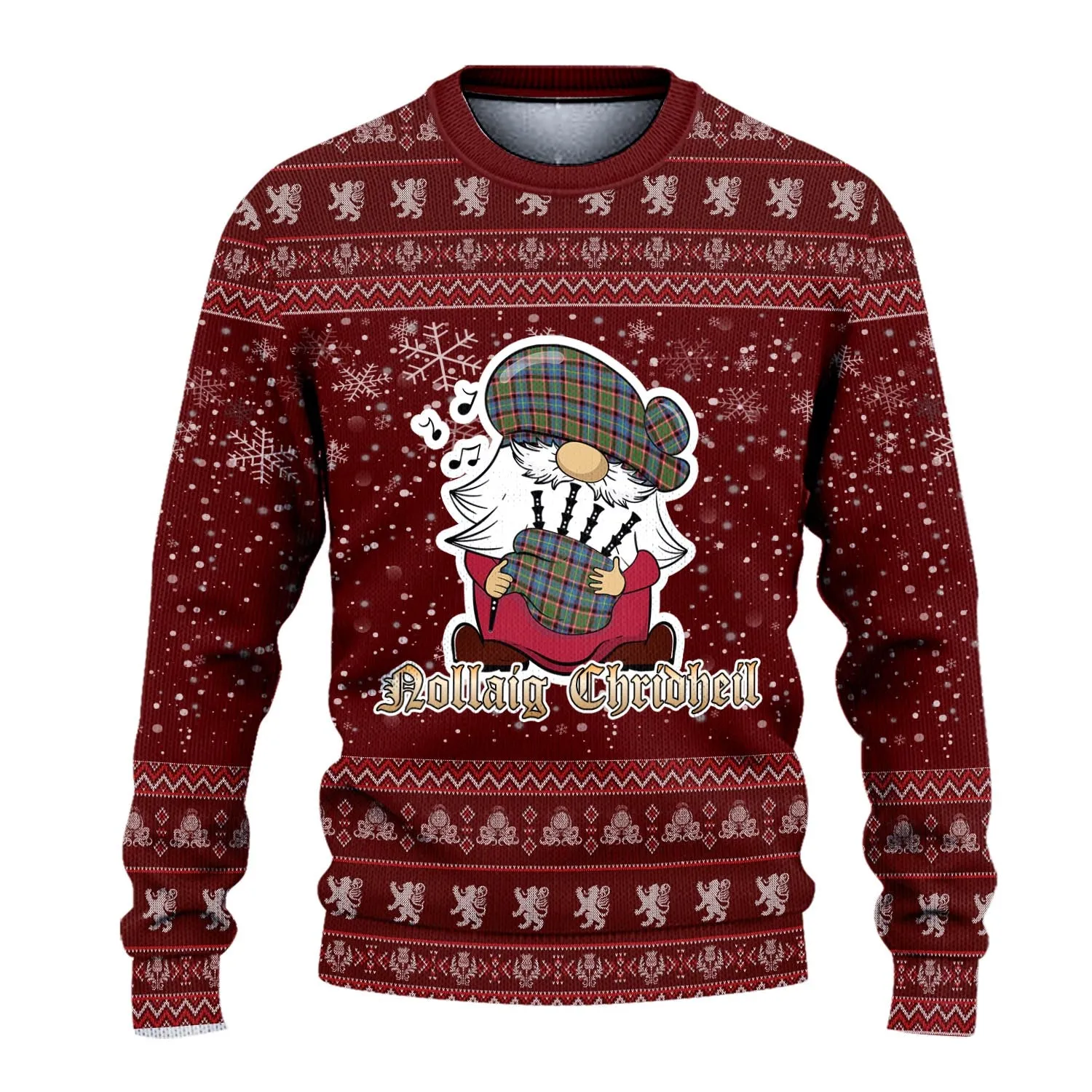 Aikenhead Clan Christmas Family Ugly Sweater with Funny Gnome Playing Bagpipes