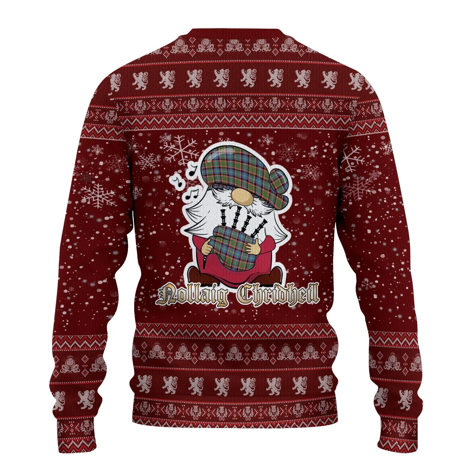 Aikenhead Clan Christmas Family Ugly Sweater with Funny Gnome Playing Bagpipes