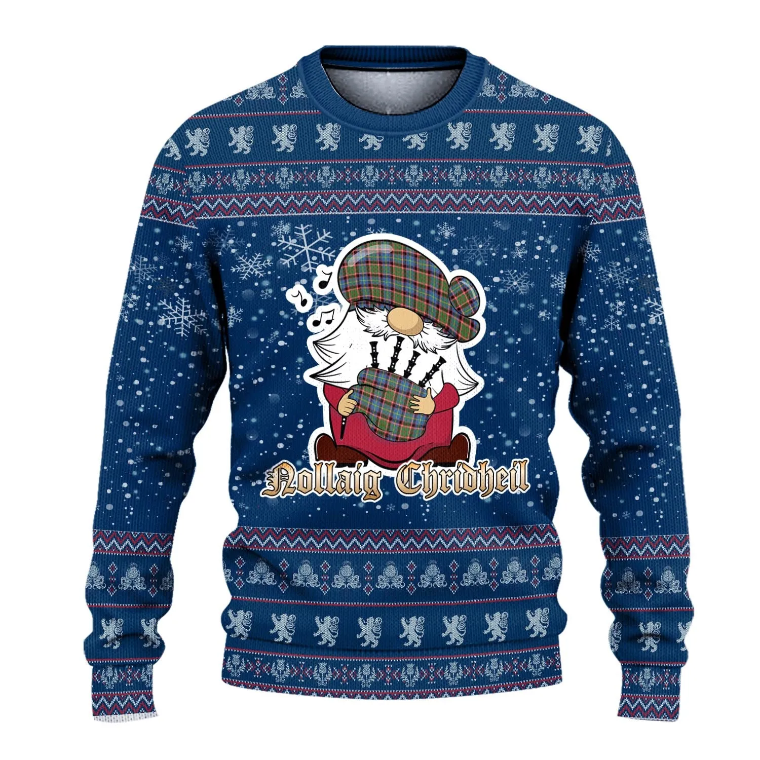 Aikenhead Clan Christmas Family Ugly Sweater with Funny Gnome Playing Bagpipes