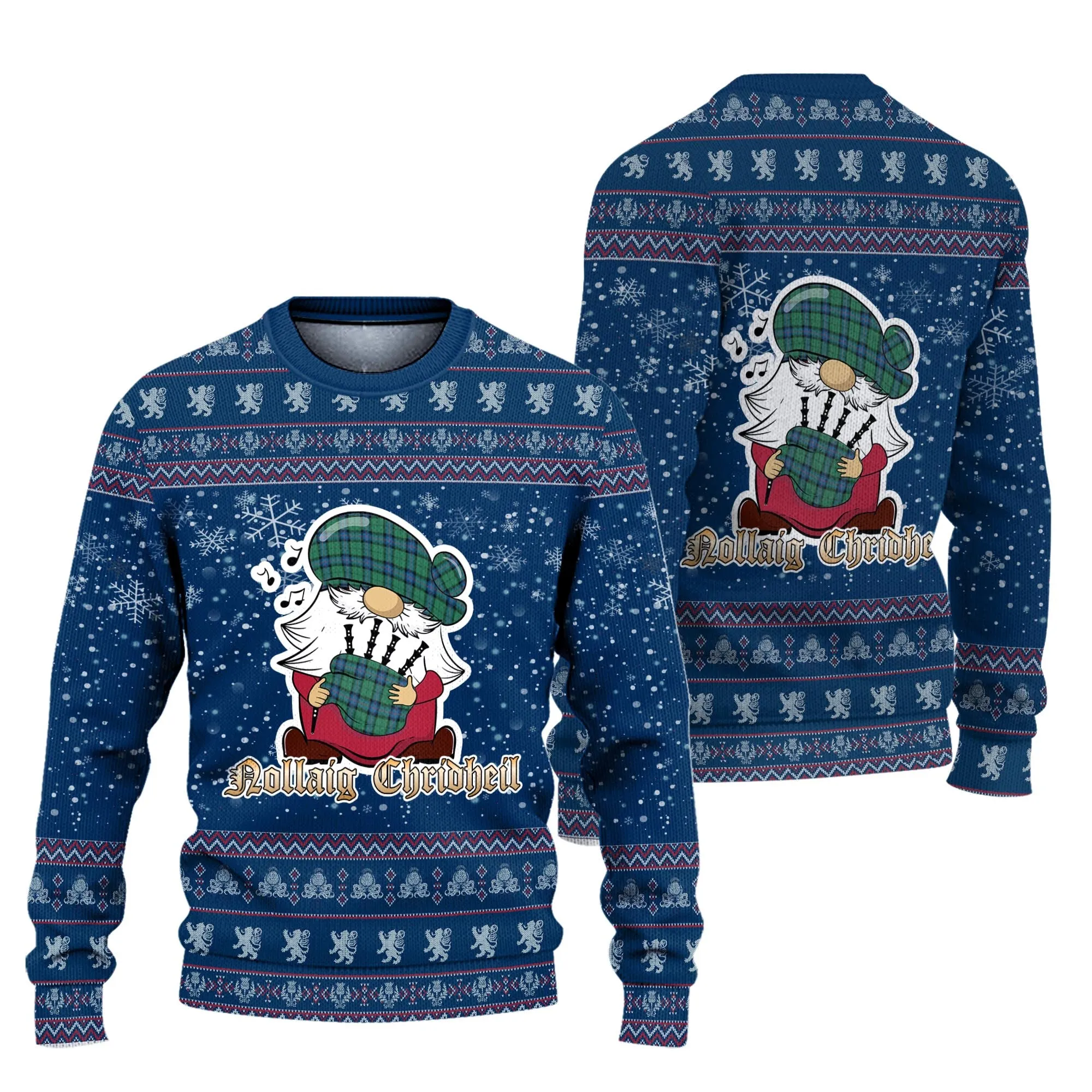 Armstrong Ancient Clan Christmas Family Ugly Sweater with Funny Gnome Playing Bagpipes