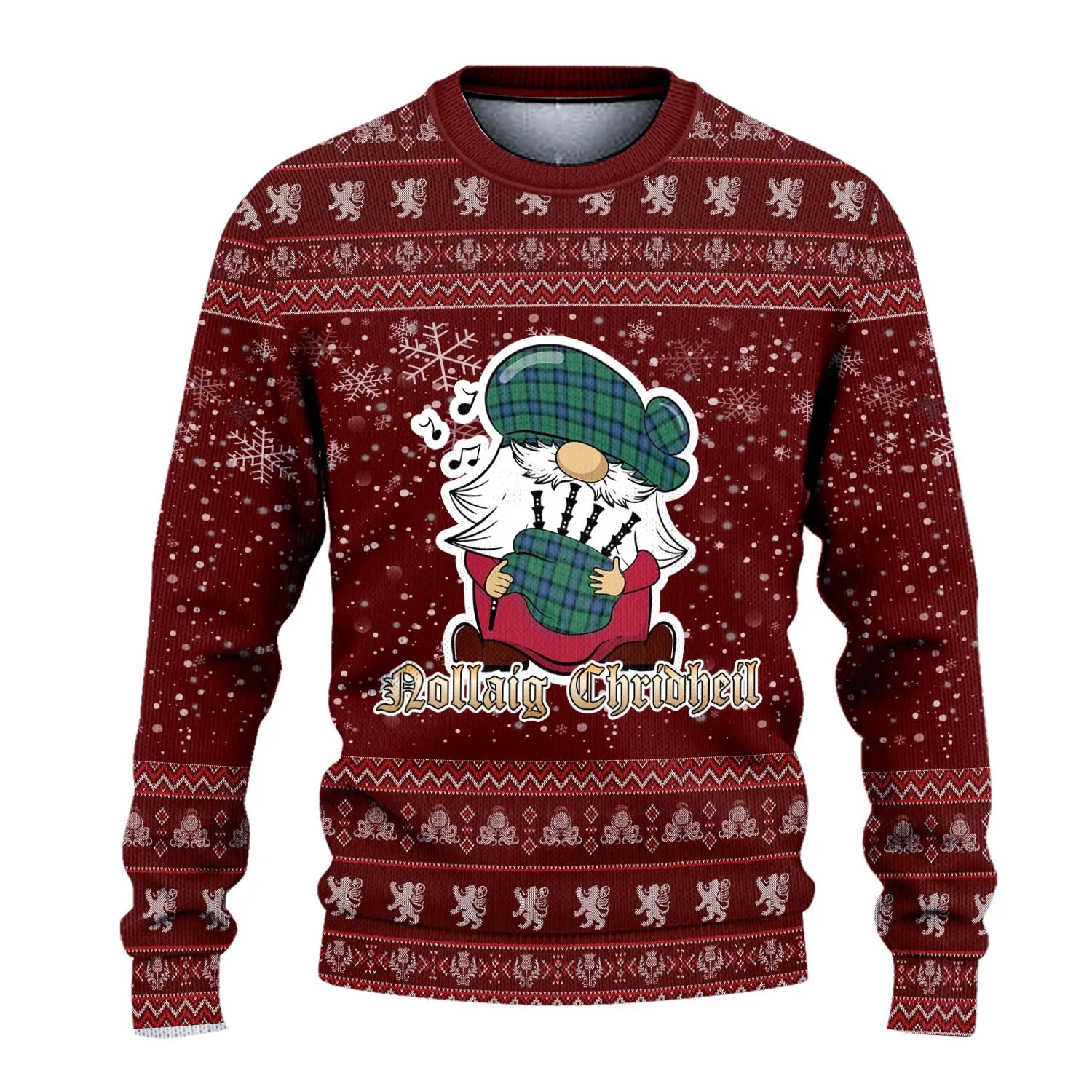 Armstrong Ancient Clan Christmas Family Ugly Sweater with Funny Gnome Playing Bagpipes