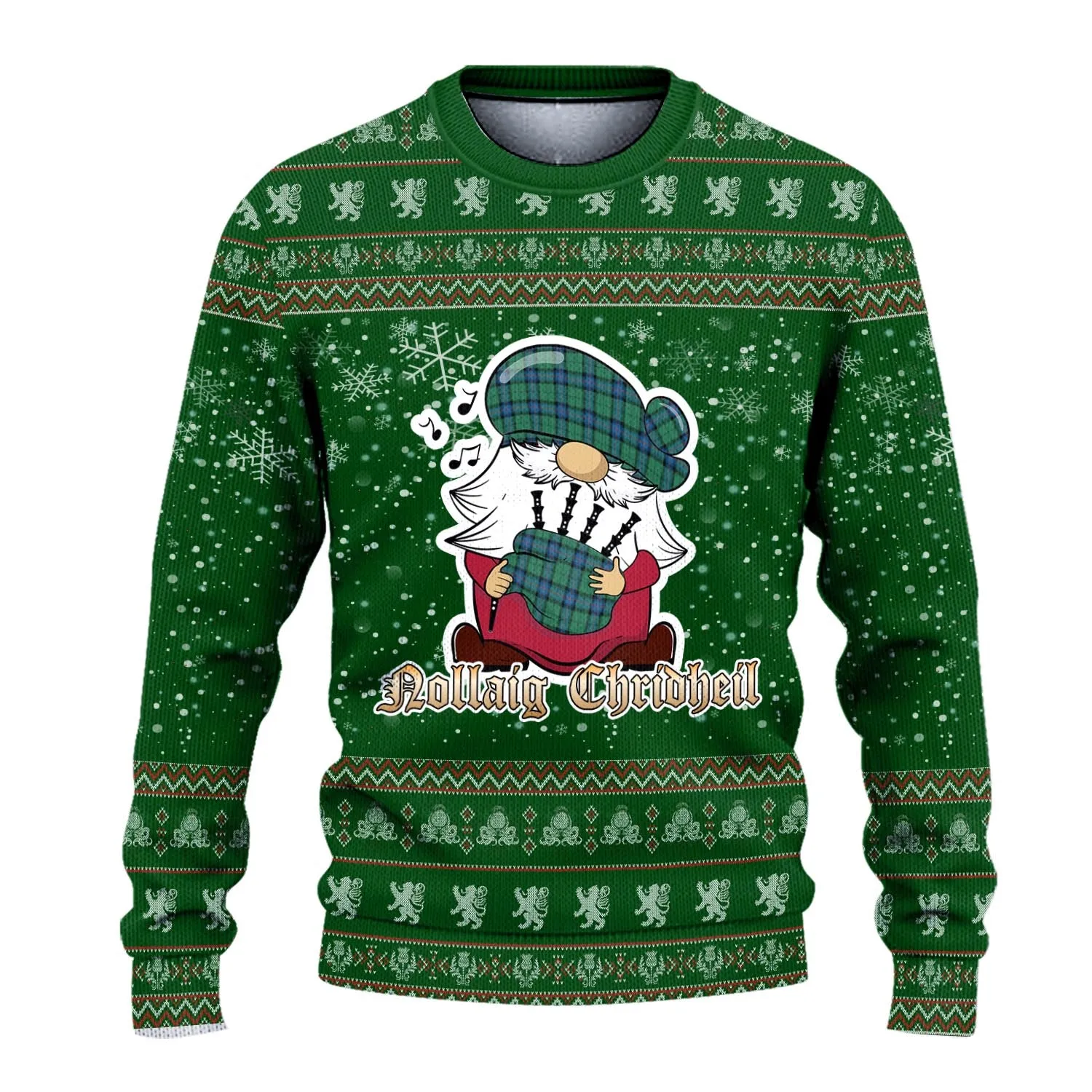 Armstrong Ancient Clan Christmas Family Ugly Sweater with Funny Gnome Playing Bagpipes