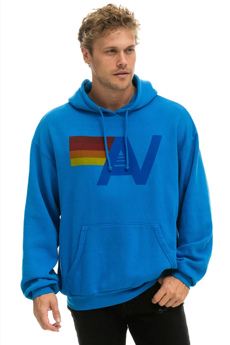 AVIATOR NATION UNISEX LOGO PULLOVER RELAXED HOODIE - OCEAN