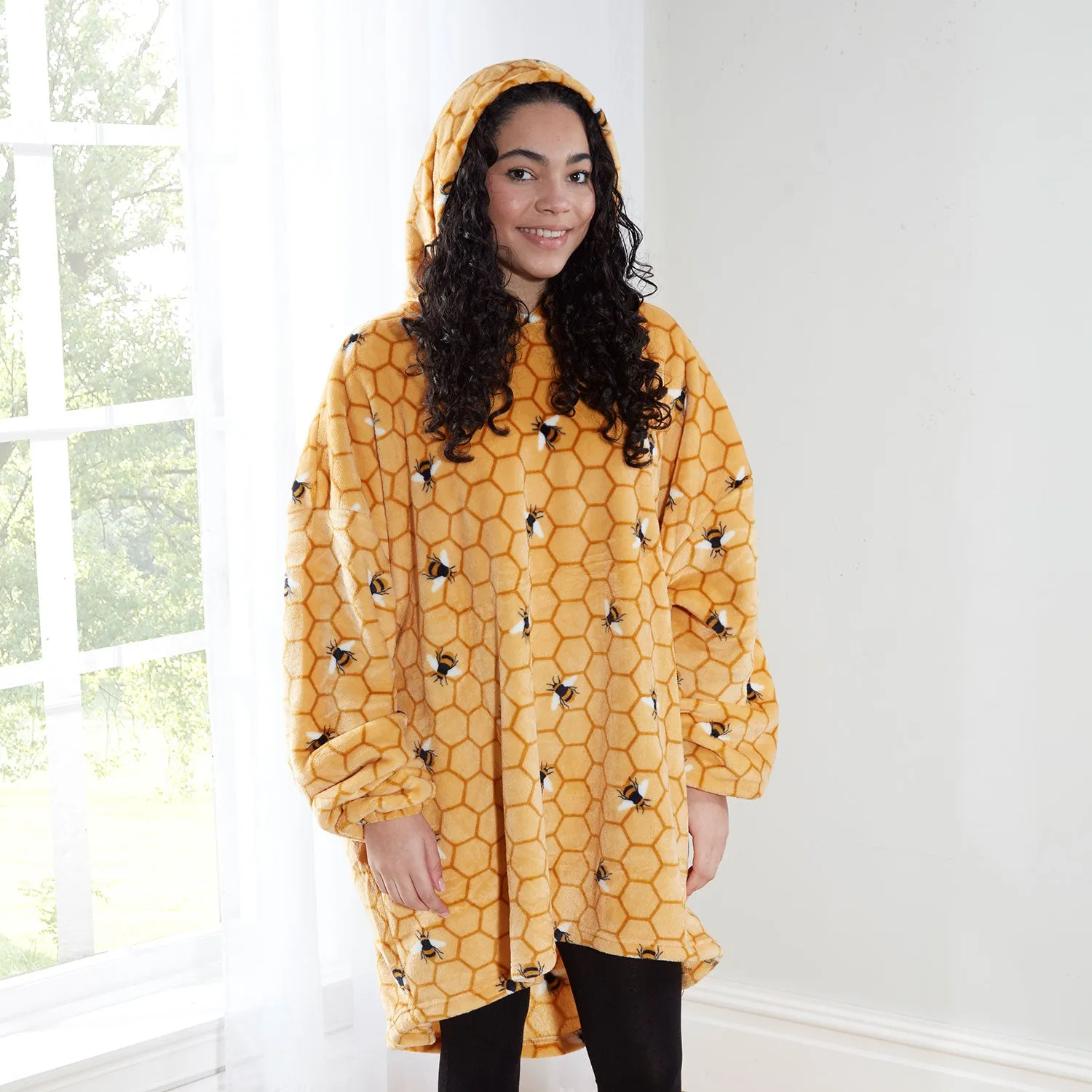 Bee Ochre Fleece Oversized Hoodie