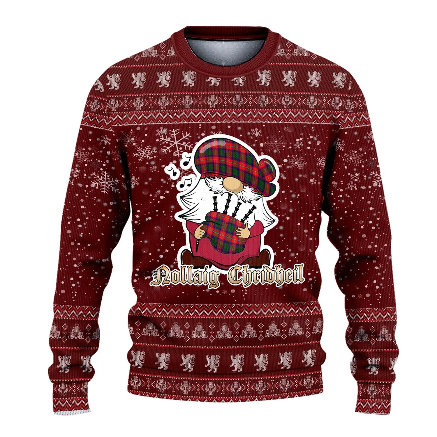 Belshes Clan Christmas Family Ugly Sweater with Funny Gnome Playing Bagpipes