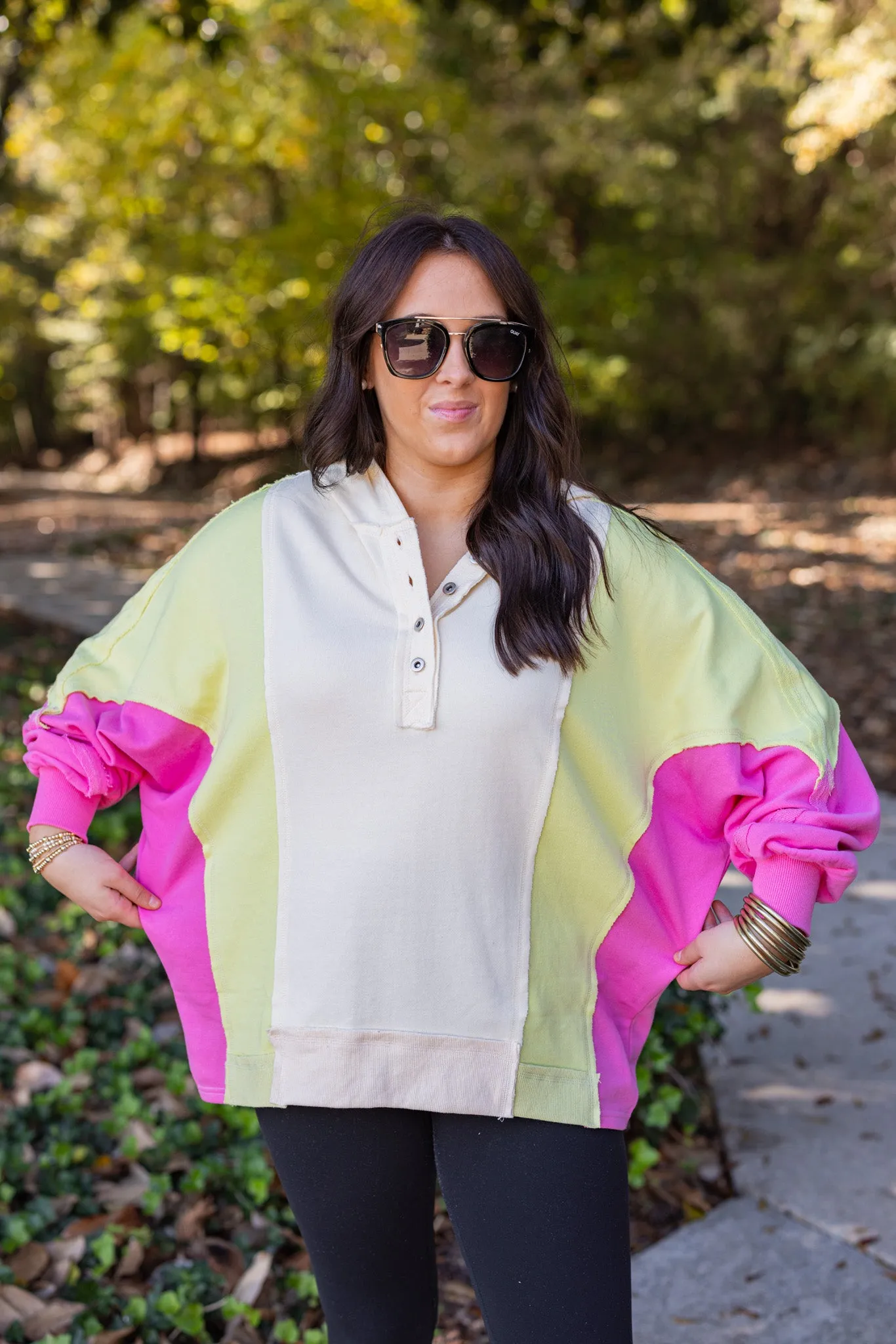 Blissful Days Ivory Colorblock Hoodie