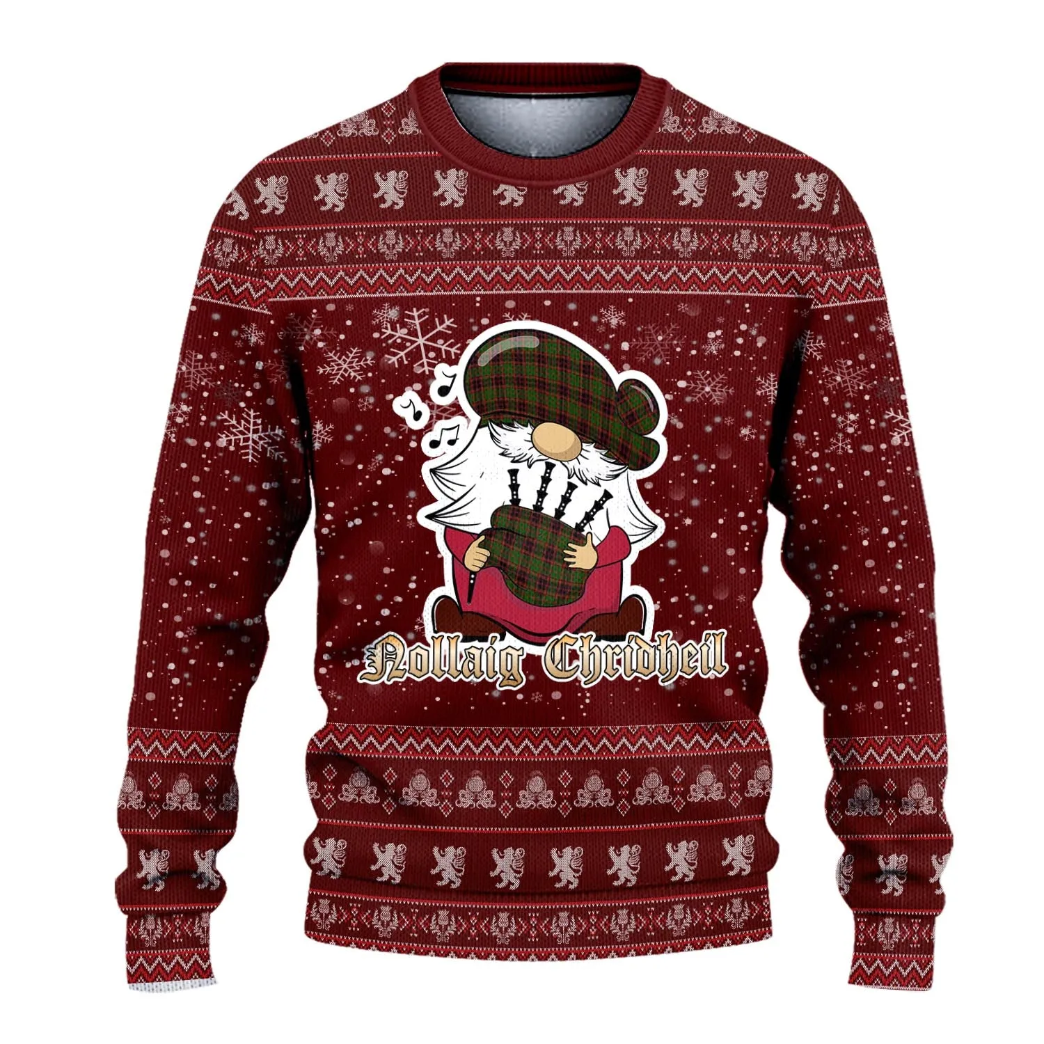 Buchan Clan Christmas Family Ugly Sweater with Funny Gnome Playing Bagpipes