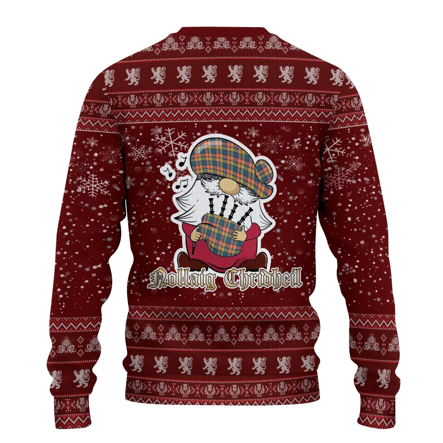 Buchanan Ancient Clan Christmas Family Ugly Sweater with Funny Gnome Playing Bagpipes