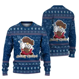 Buchanan Old Dress Clan Christmas Family Ugly Sweater with Funny Gnome Playing Bagpipes