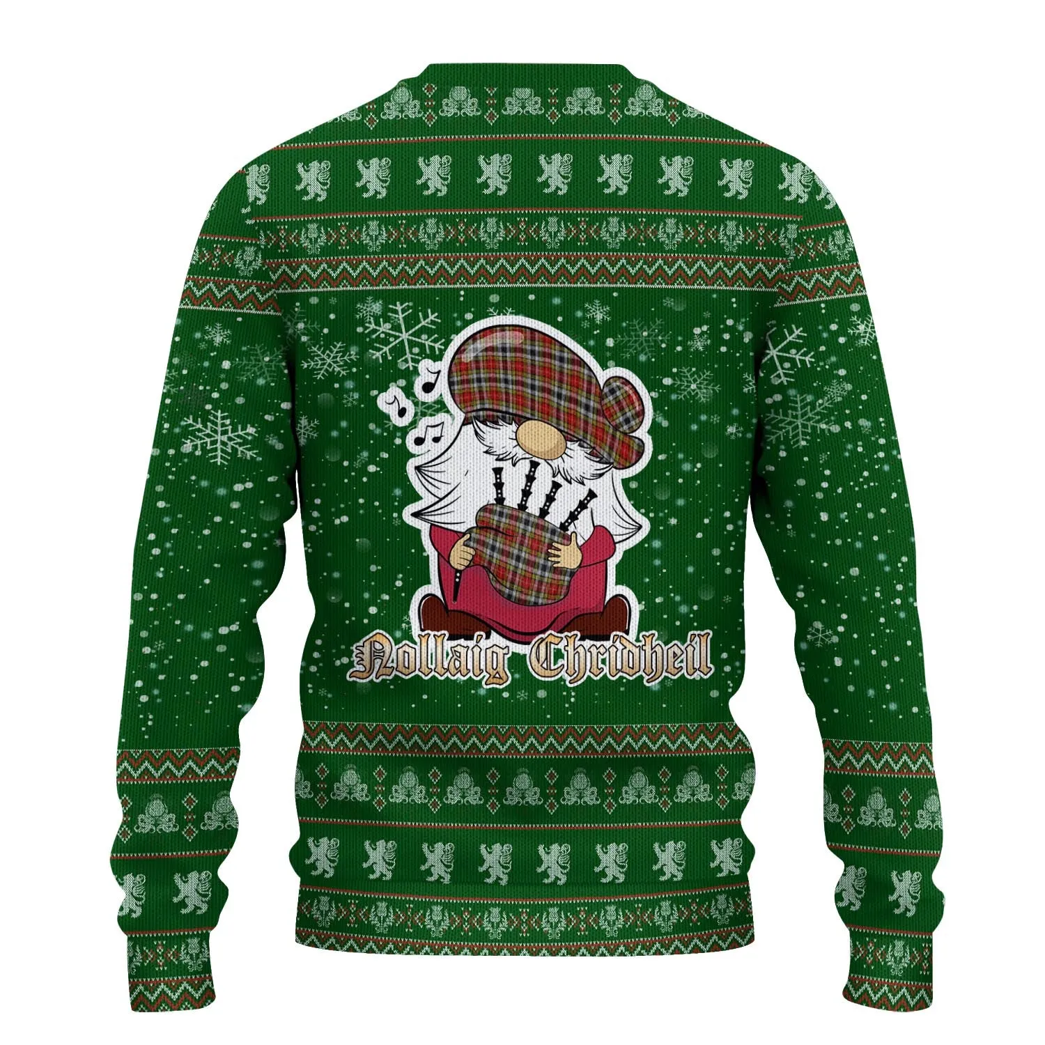 Buchanan Old Dress Clan Christmas Family Ugly Sweater with Funny Gnome Playing Bagpipes