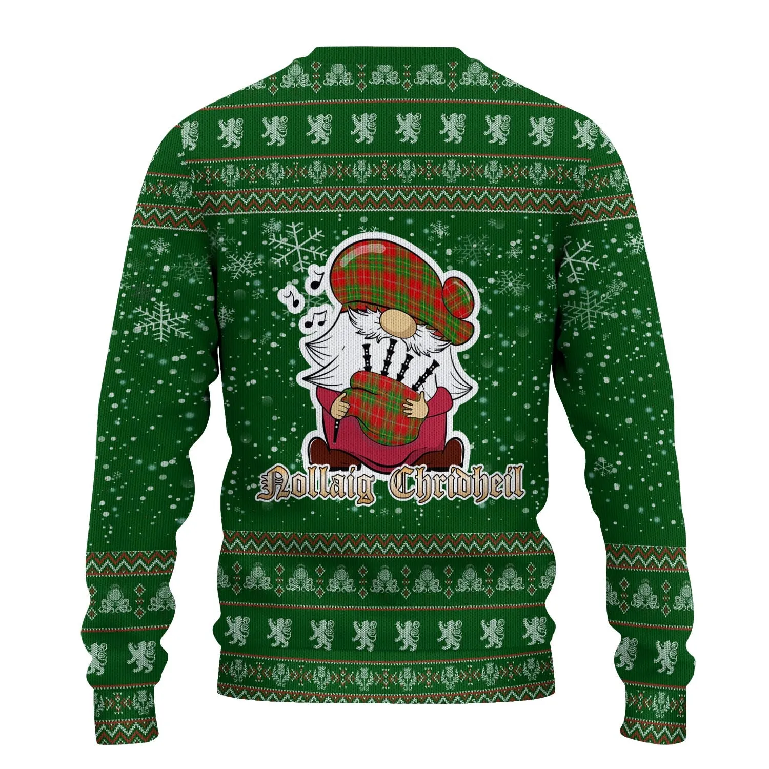 Burnett Clan Christmas Family Ugly Sweater with Funny Gnome Playing Bagpipes