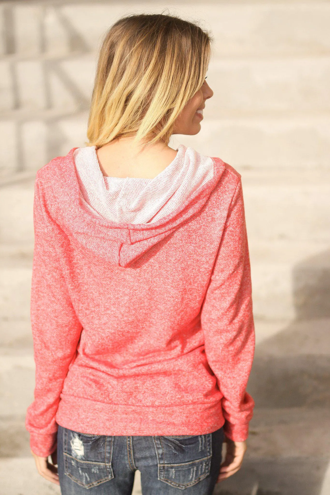 Coral Hoodie with Buttons