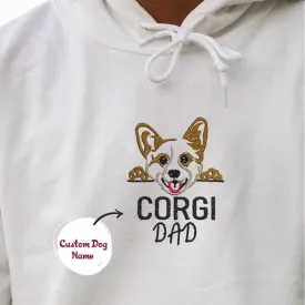 Custom Corgi Dog Dad Embroidered Hoodie, Personalized Hoodie with Dog Name, Best Gifts For Corgi Lovers