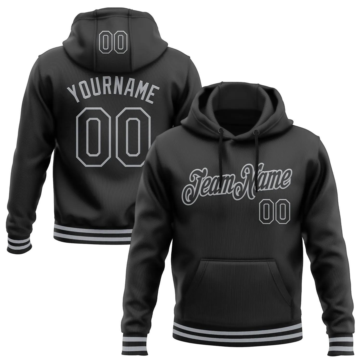 Custom Stitched Black Gray Sports Pullover Sweatshirt Hoodie