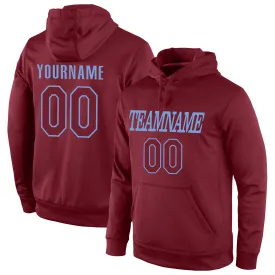 Custom Stitched Burgundy Burgundy-Light Blue Sports Pullover Sweatshirt Hoodie