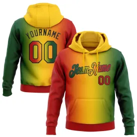 Custom Stitched Green Red Yellow-Black 3D Pattern Design Gradient Fashion Black History Month Sports Pullover Sweatshirt Hoodie