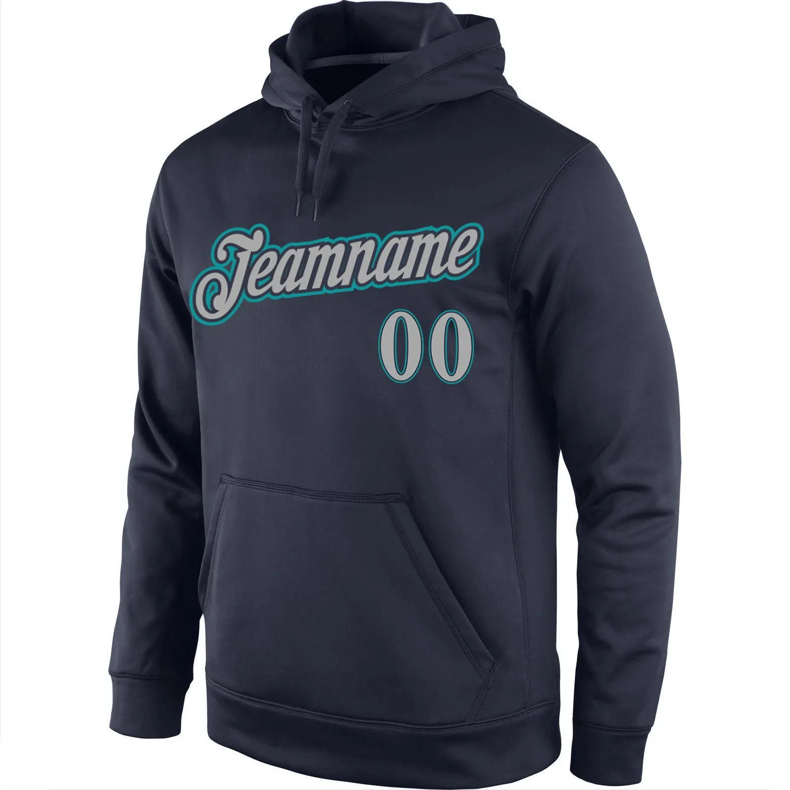 Custom Stitched Navy Gray-Aqua Sports Pullover Sweatshirt Hoodie