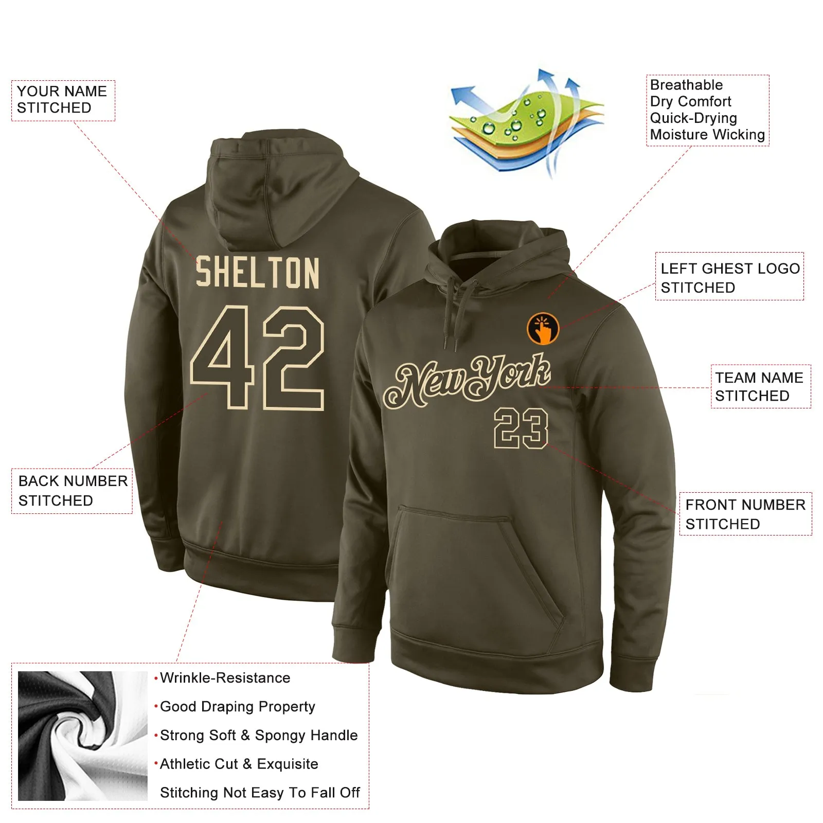 Custom Stitched Olive Olive-Cream Sports Pullover Sweatshirt Hoodie