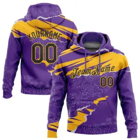 Custom Stitched Purple Black-Gold 3D Pattern Design Torn Paper Style Sports Pullover Sweatshirt Hoodie