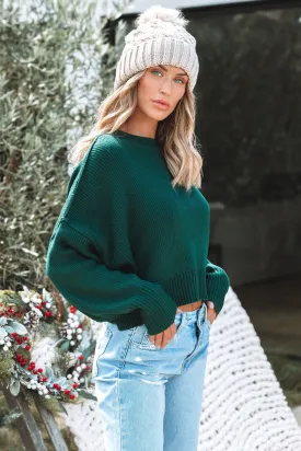 Dark Green Ribbed Pullover Sweater