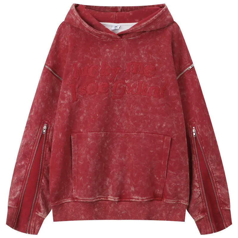 Distressed Lettering Detachable Sleeve Hoodie