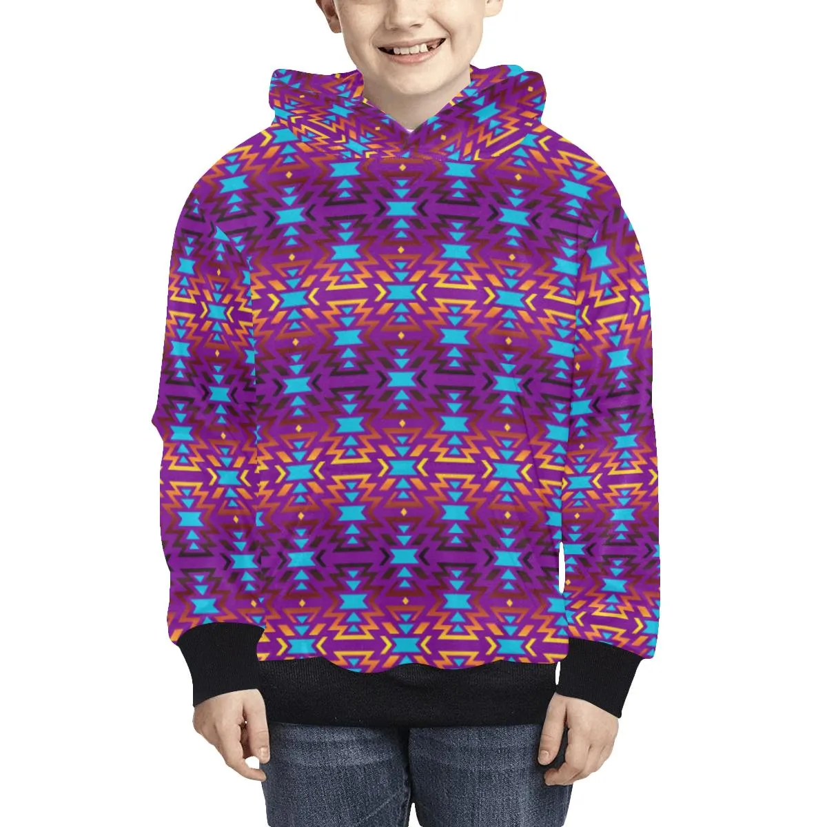 Fire Colors and Turquoise Purple Kids' Hoodie