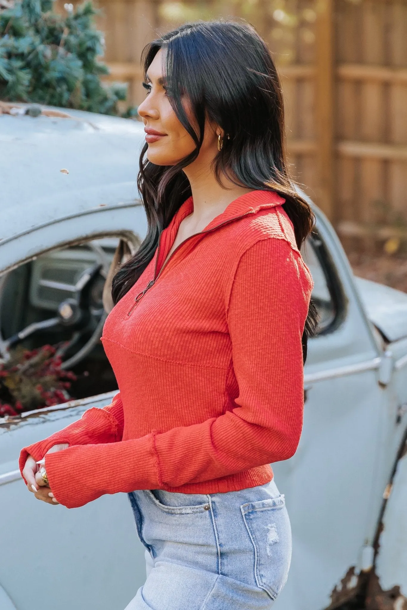 Free People Red Midnight Half Zip Pullover