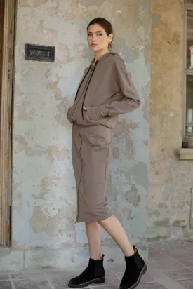 Front Zip Hoodie Dress- Taupe