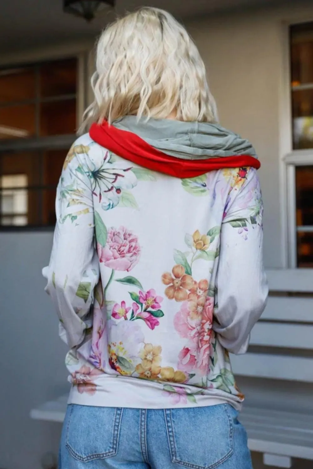 Full Size Floral Zip Up Hoodie