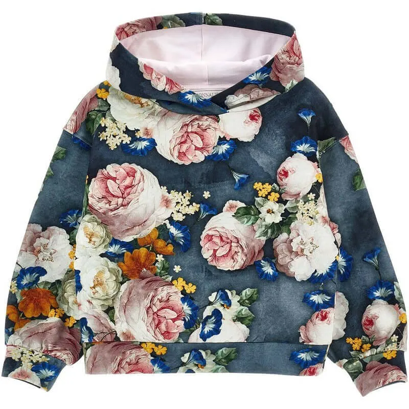 Girls Navy Floral Hoodie