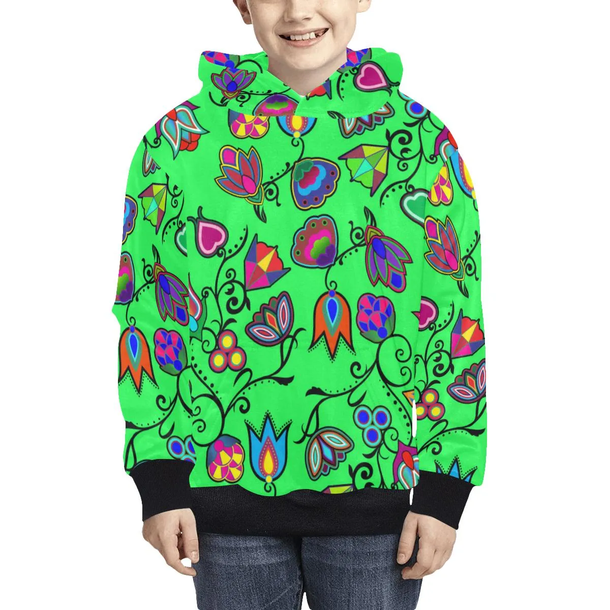 Indigenous Paisley Green Kids' Hoodie