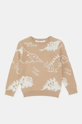 Infant Boys Beige Dino Knitted Pullover