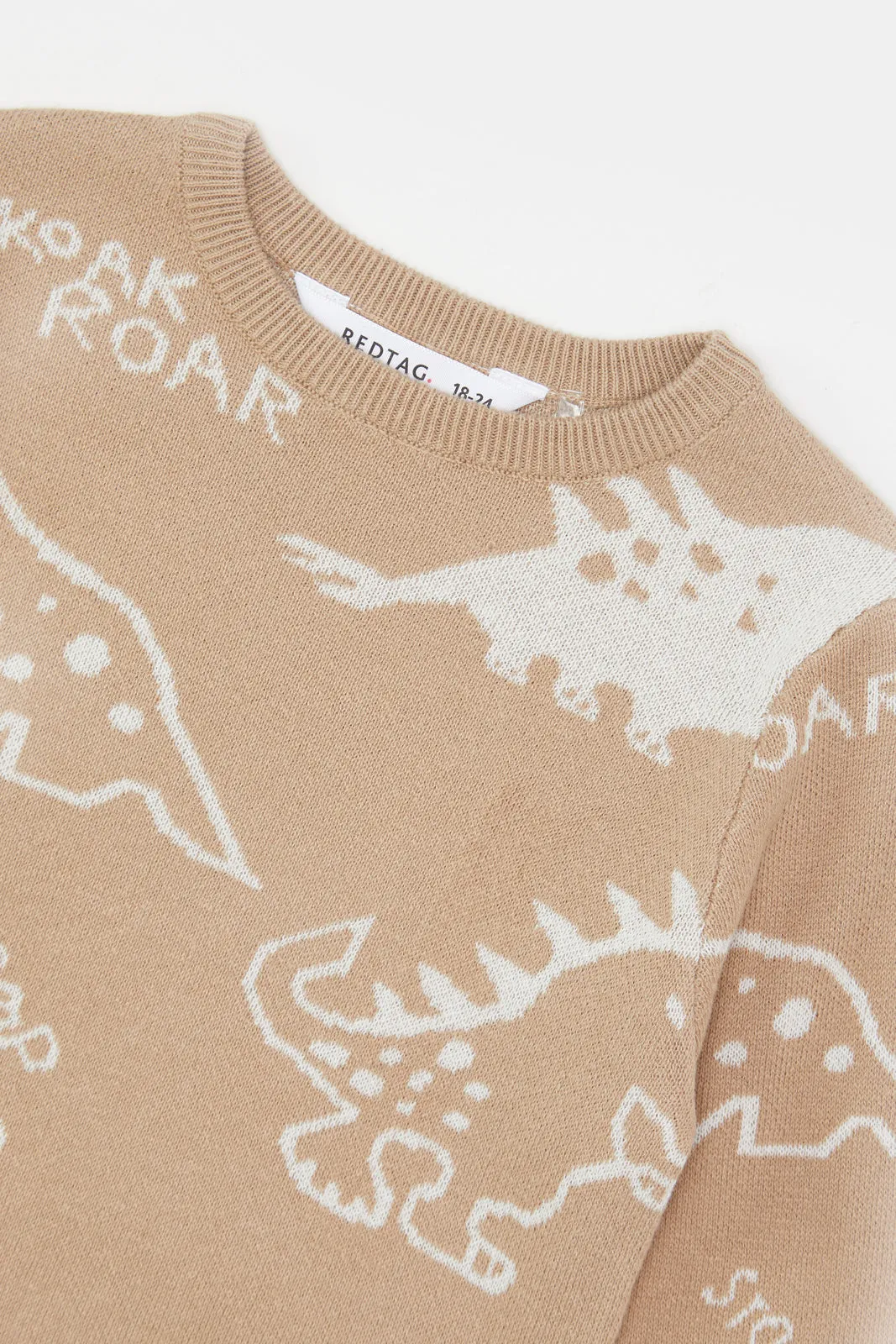 Infant Boys Beige Dino Knitted Pullover