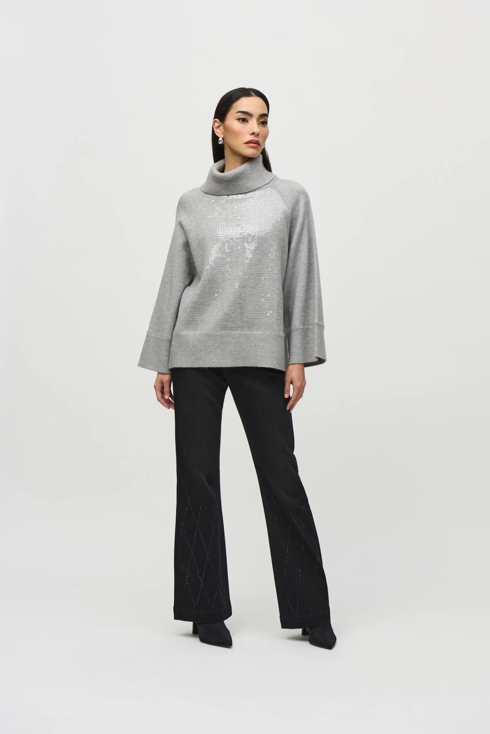 Joseph Ribkoff, 244935 Relaxed Fit Sequin Pullover, Grey