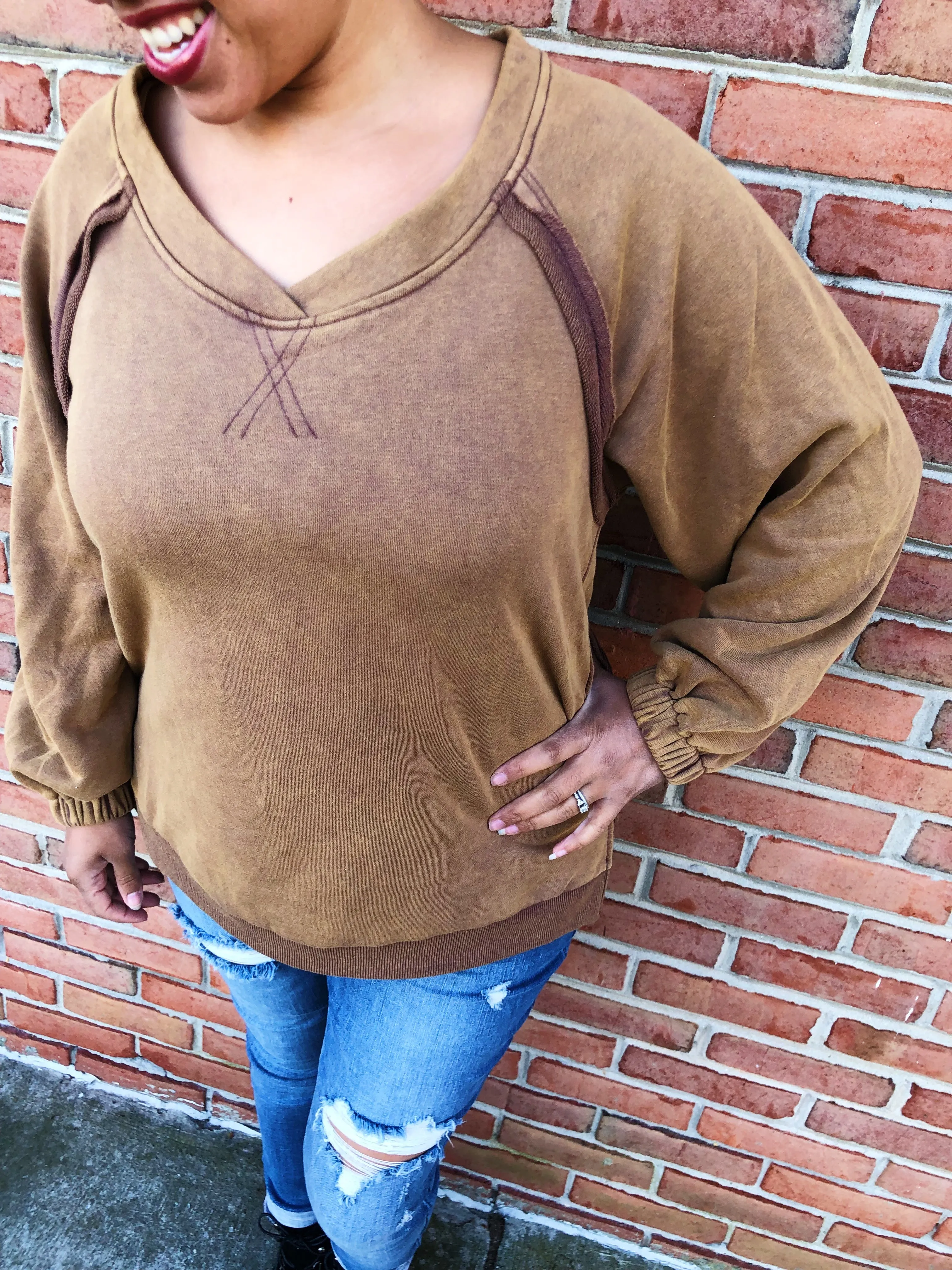 #L334 Fall On Me POL Pullover (Chocolate)