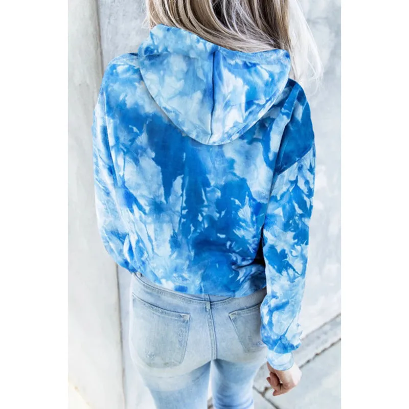 Long-Sleeved Plus Size Tie-Dye Printed Hooded Sweatshirt