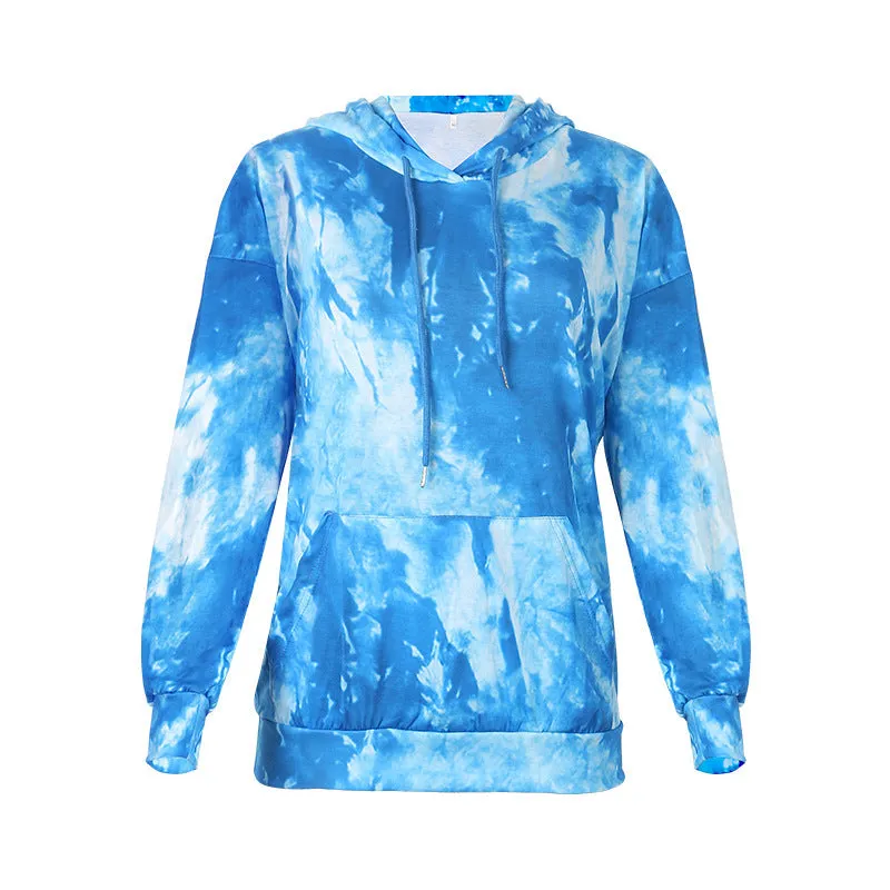 Long-Sleeved Plus Size Tie-Dye Printed Hooded Sweatshirt