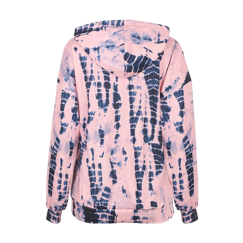 Long-Sleeved Plus Size Tie-Dye Printed Hooded Sweatshirt