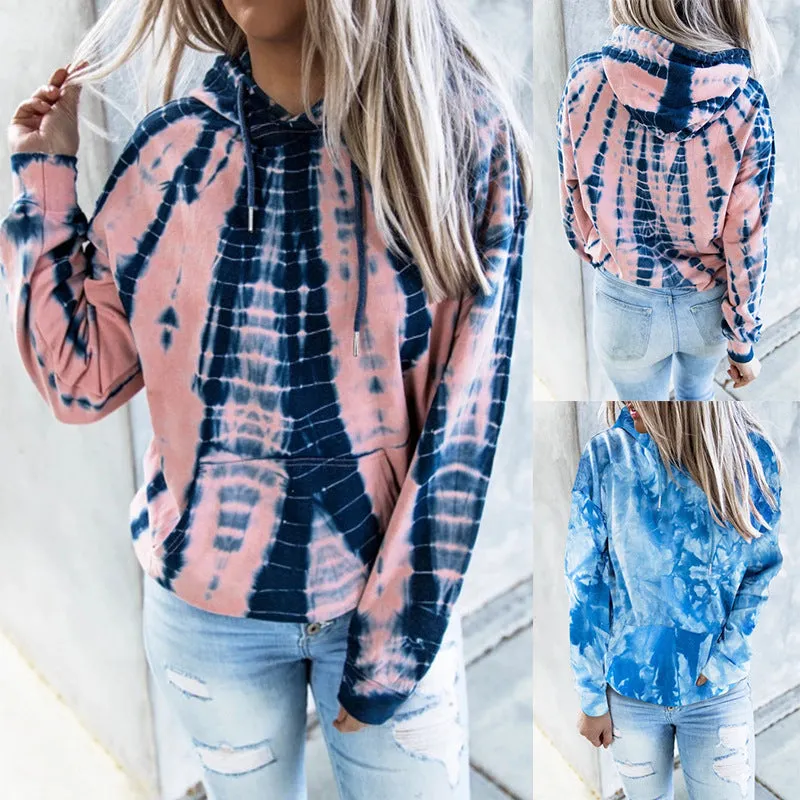 Long-Sleeved Plus Size Tie-Dye Printed Hooded Sweatshirt