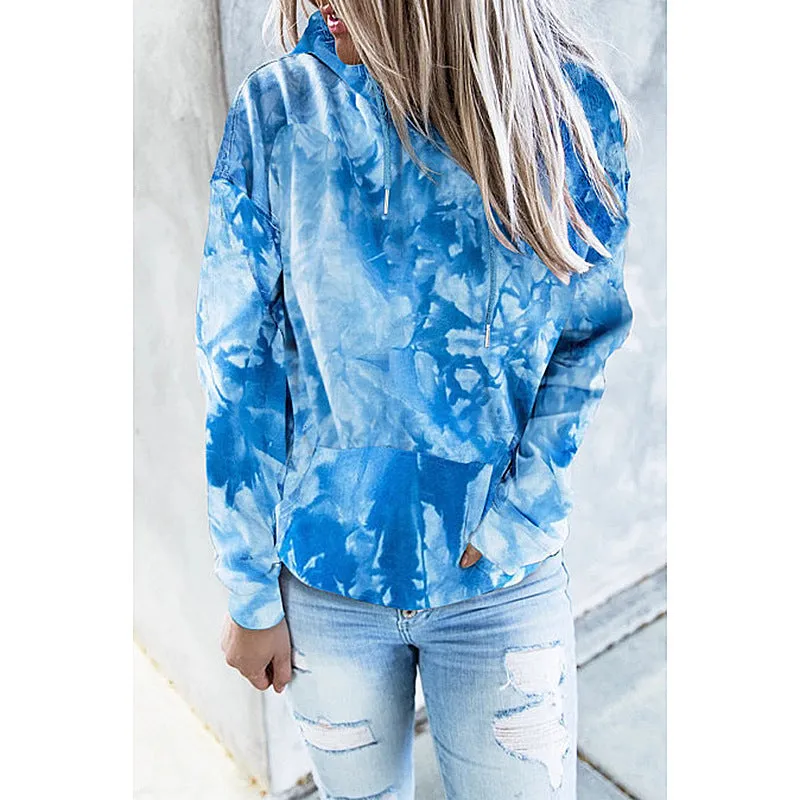 Long-Sleeved Plus Size Tie-Dye Printed Hooded Sweatshirt