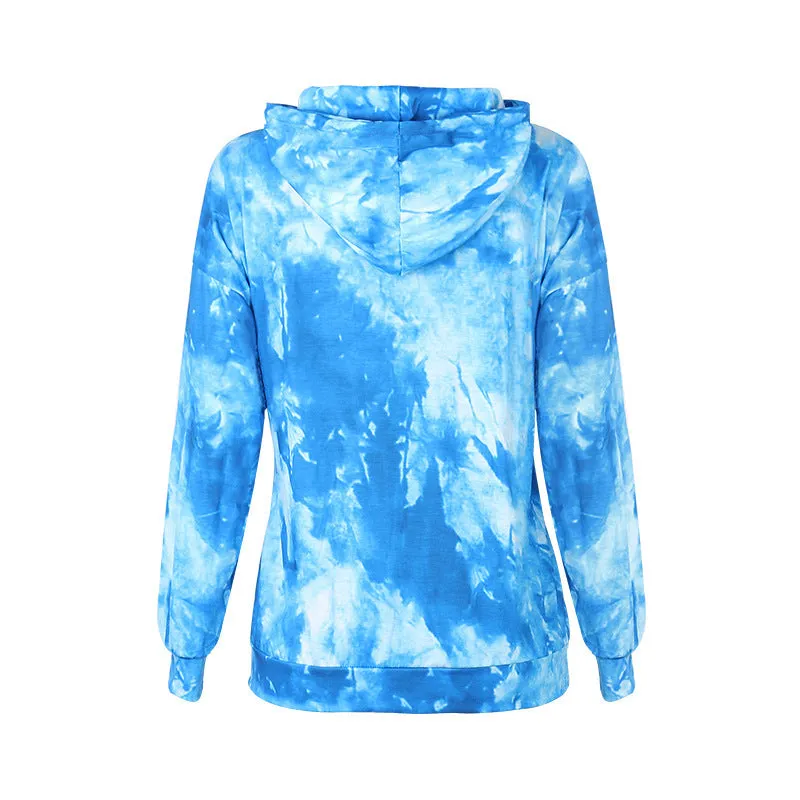 Long-Sleeved Plus Size Tie-Dye Printed Hooded Sweatshirt