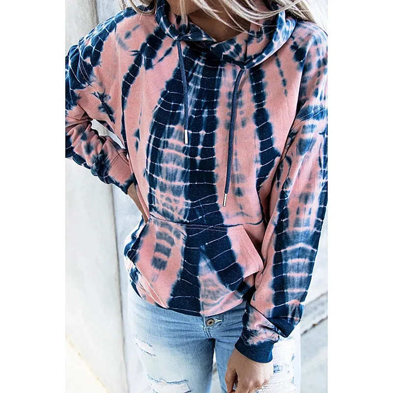 Long-Sleeved Plus Size Tie-Dye Printed Hooded Sweatshirt