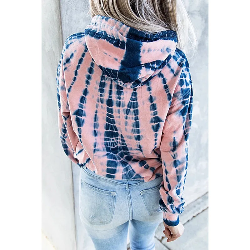 Long-Sleeved Plus Size Tie-Dye Printed Hooded Sweatshirt