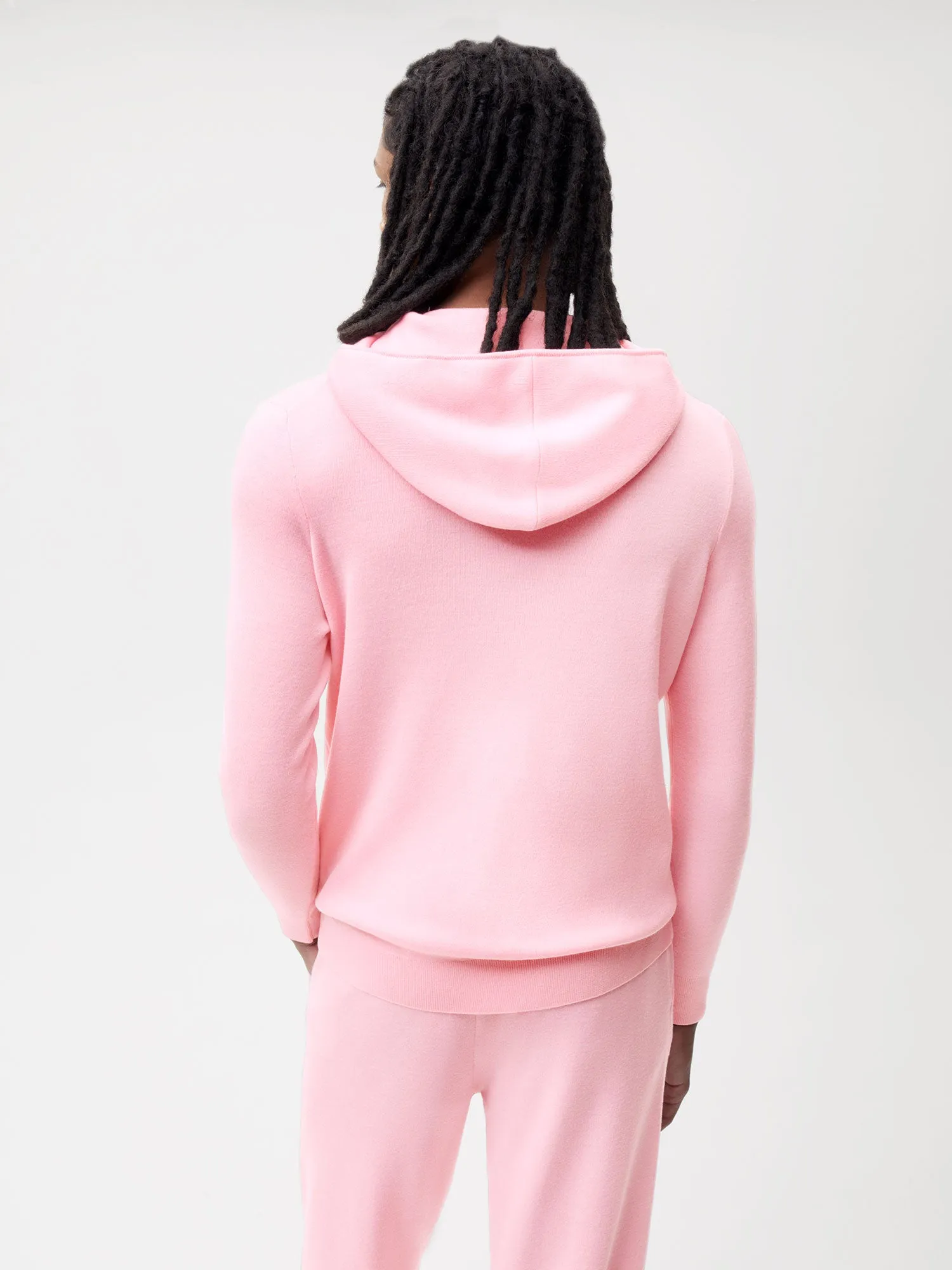 Merino Wool Half Zip Hoodie—sakura pink