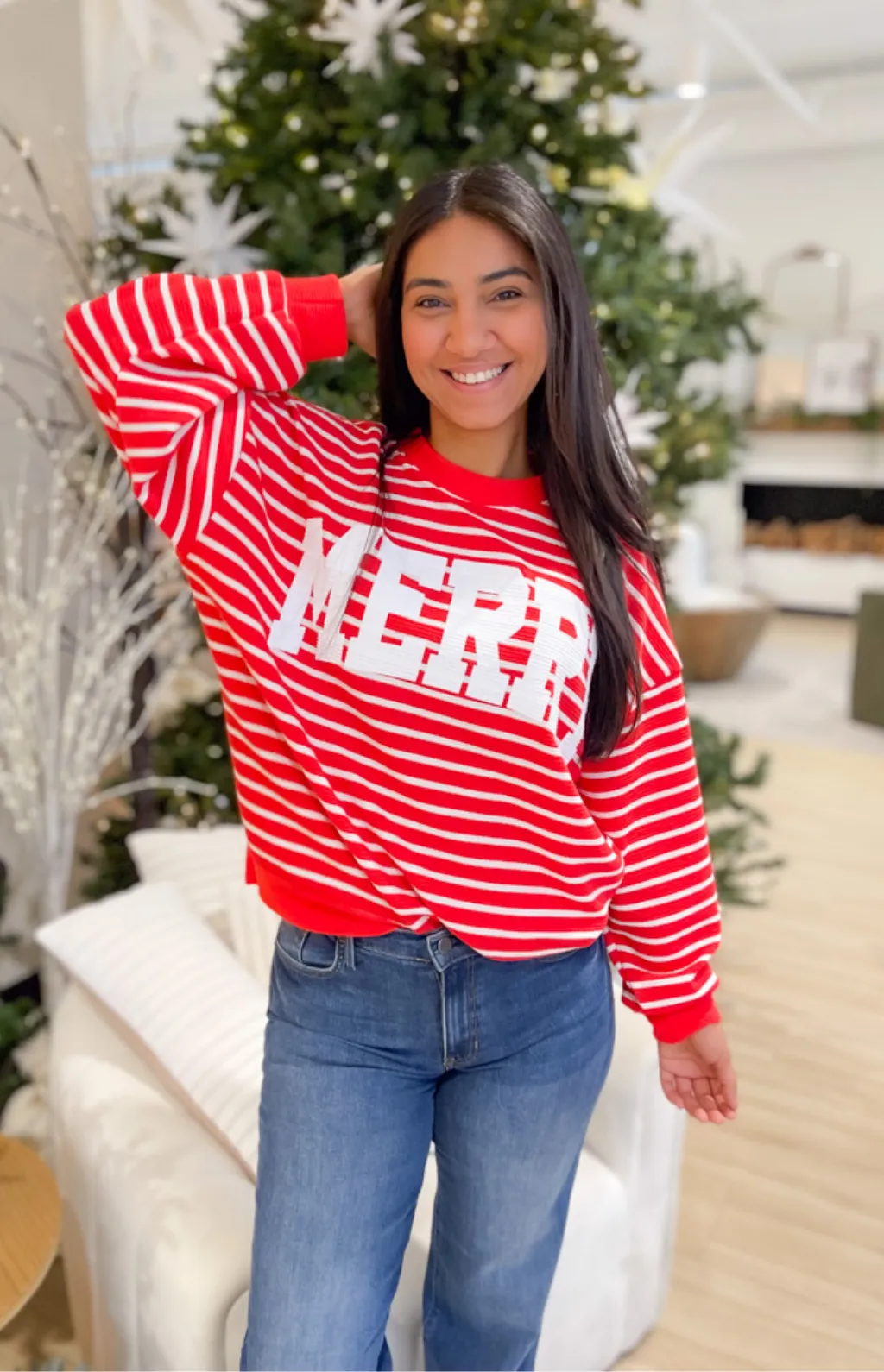 Merry Red & White Striped Pullover