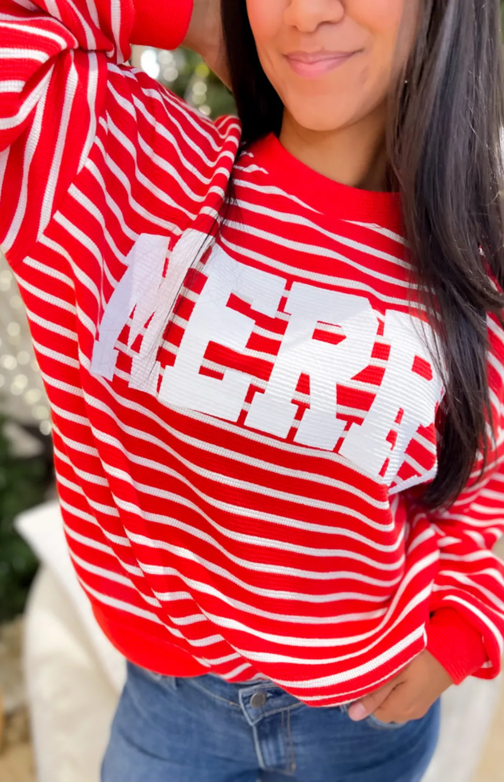 Merry Red & White Striped Pullover