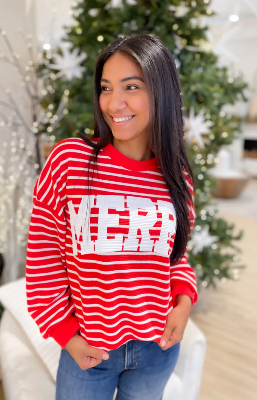 Merry Red & White Striped Pullover