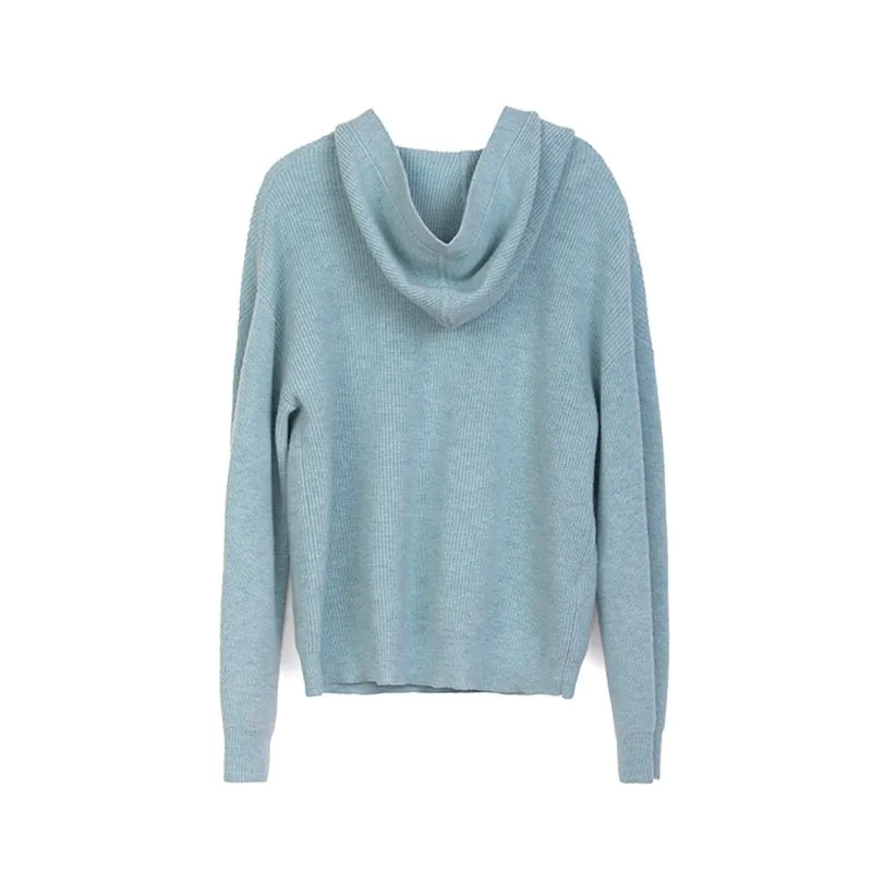 Mist Blue Long Sleeve Wool Hoodie Sweater