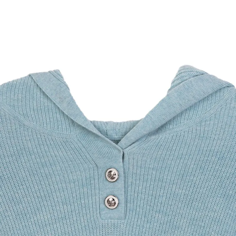 Mist Blue Long Sleeve Wool Hoodie Sweater